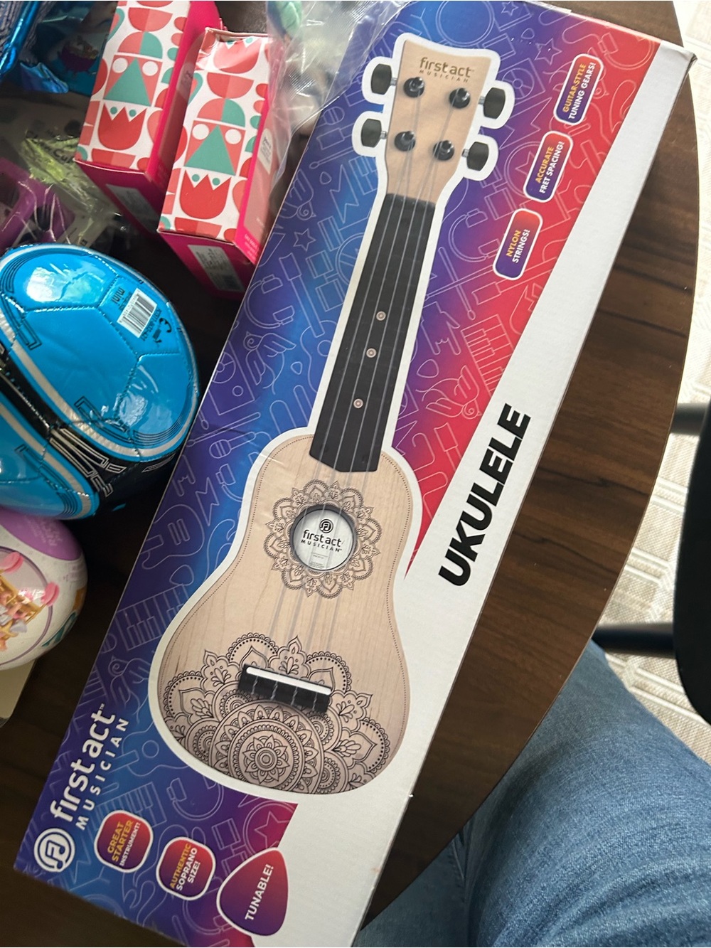 First Act Kids Ukulele in Natural Wood with Mandala Art